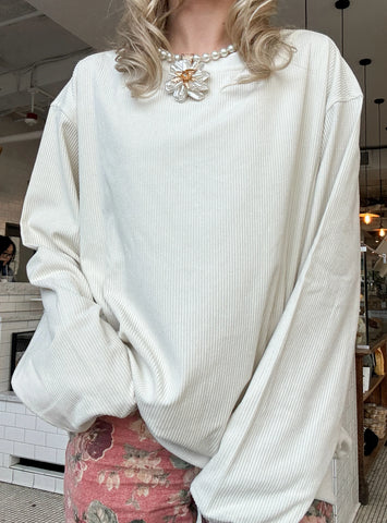 Ivory Corduroy Sweatshirt with Plush Lining for Cozy Everyday Style