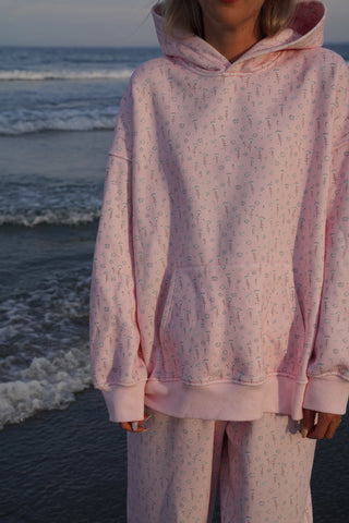 Blush Pink Floral Hoodie with Ditsy Blue Blooms for Cozy Everyday Style