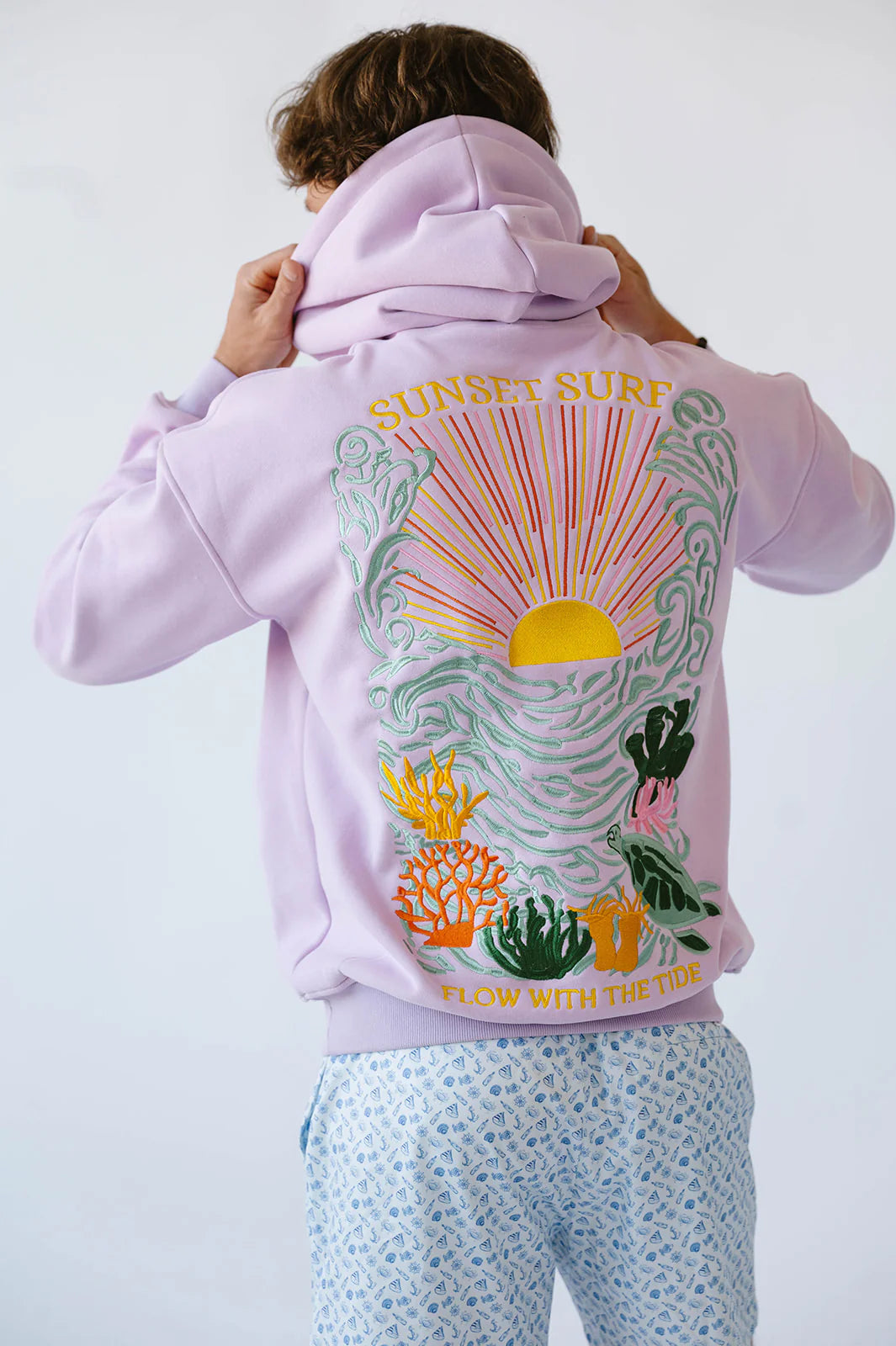 Ocean-Inspired Embroidered Hoodie in Dreamy Purple | Cozy & Conscious