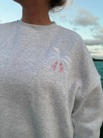 Tropical Palms Pearl Grey Sweatshirt for Effortless Everyday Style