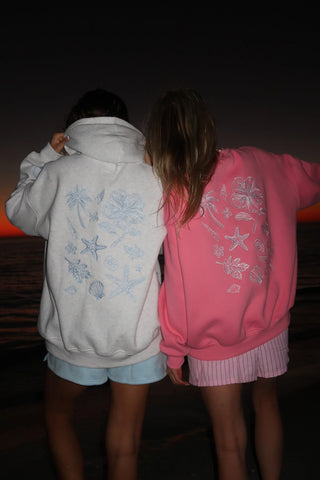 Tropical Embroidered Sweatshirt in Blooming Hibiscus Pink