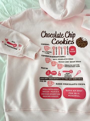 Light Pink Hoodie with Chocolate Chip Cookie Embroidery for a Sweet Everyday Look