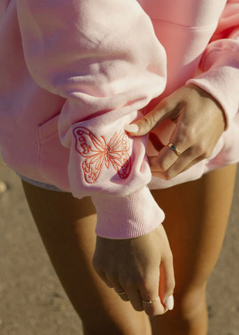 Embroidered Butterfly Hoodie in Soft Pink for Hopeful Everyday Style