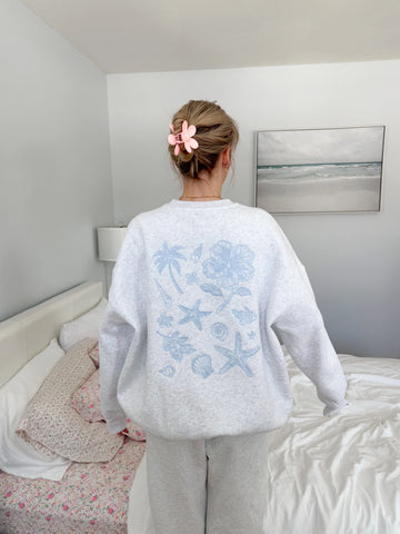 Effortless Pearl Grey Sweatshirt with Tropical Embroidery