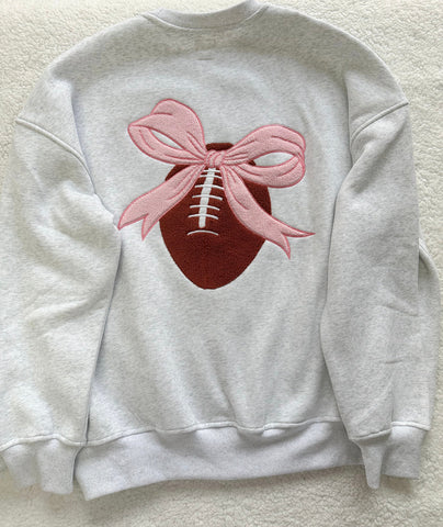Game Day Embroidered Sweatshirt with Pearl Grey Pink Bow