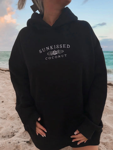 Black Embroidered Hoodie with Sunkissed Coconut Design