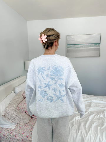 Effortless Pearl Grey Sweatshirt with Tropical Embroidery