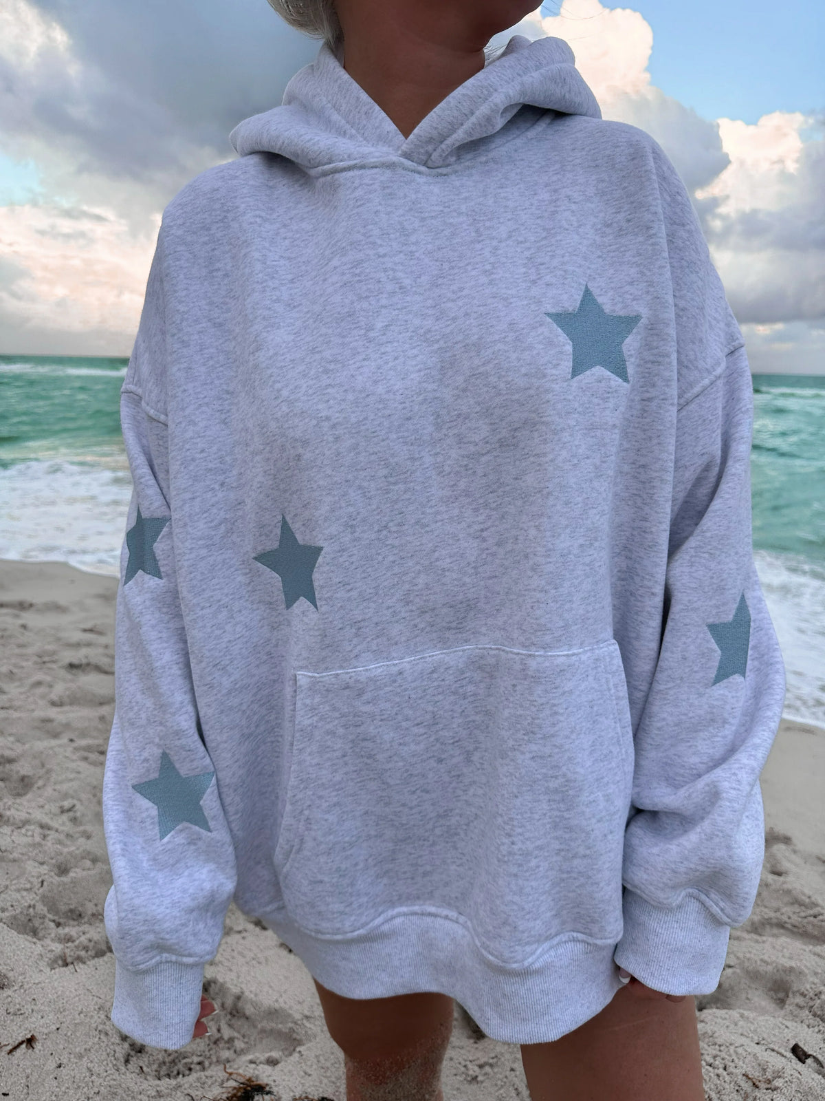 Pearl Grey Embroidered Star Hoodie for Cozy Everyday Style
