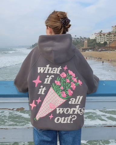 Cozy Oversized Hoodie with Inspirational Faux Suede Embroidery