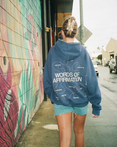 Oversized Blue Hoodie with Inspirational Words of Affirmation for Cozy Everyday Style