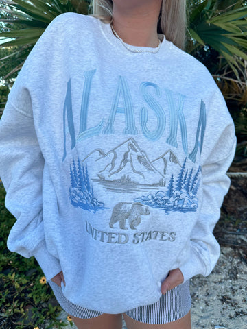 Pearl Grey Sweatshirt with Intricate Alaska Embroidery for Cozy Everyday Style