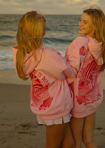 Pink Embroidered Hoodie with Inspirational Wave Design for Everyday Comfort