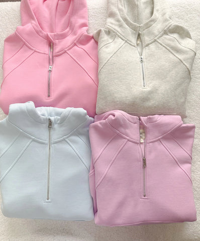 Sweet Pea Pink Quarter Zip Hoodie for Pilates & Everyday Style