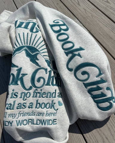 Book Club Cozy Oversized Hoodie in Heather Gray & Blue for Relaxed Reading Vibes