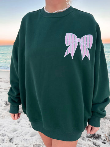 Cozy Striped Sweatshirt with Bow Embroidery for Winter Comfort