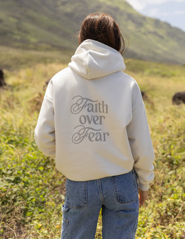 Taupe Faith Over Fear Hoodie | Cozy Unisex Streetwear with Inspirational Quote