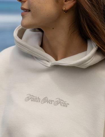 Taupe Faith Over Fear Hoodie | Cozy Unisex Streetwear with Inspirational Quote
