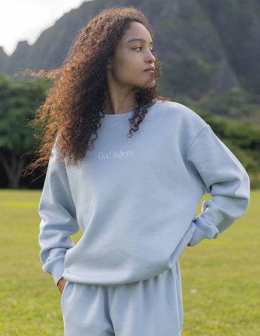 Inspiring Faith Crewneck Sweatshirt with Psalm 145:18 Embroidery