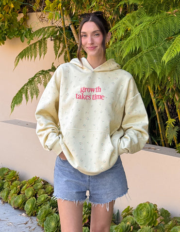 Butter Yellow Floral Print Hoodie for Everyday Inspiration and Comfort