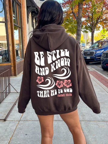 Be Still And Know Hoodie | Beachy Christian Surf Style with Hibiscus Print
