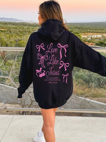 Girly Pink Coquette Bow Hoodie with Inspiring Love Message - Double Sided Design