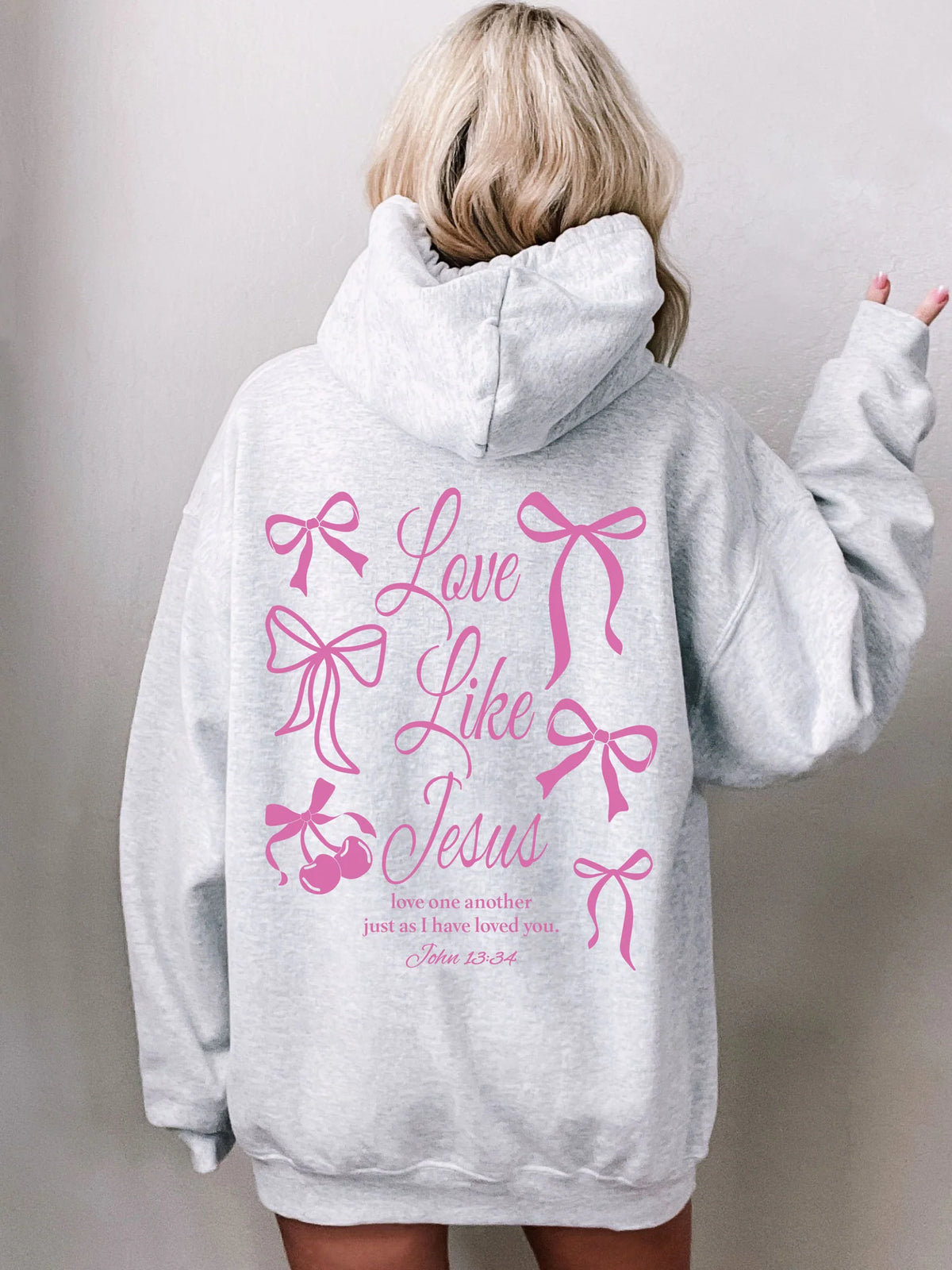 Girly Pink Coquette Bow Hoodie with Inspiring Love Message - Double Sided Design