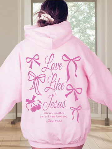 Coquette Bows Hoodie in Girly Pink with Inspirational Love Message