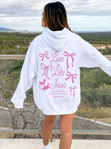 Girly Pink Coquette Bow Hoodie with Inspiring Love Message - Double Sided Design