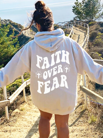 Double Sided Faith Over Fear Hoodie for Inspirational Everyday Style