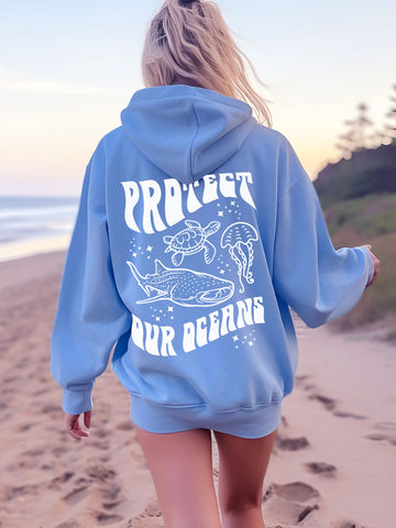 Ocean Conservation Hoodie with Sea Animals for Everyday Beachy Style