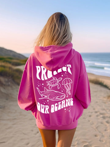 Ocean Conservation Hoodie with Sea Animals for Everyday Beachy Style