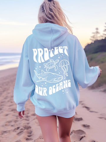 Ocean Conservation Hoodie with Sea Animals for Everyday Beachy Style