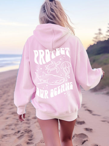 Ocean Conservation Hoodie with Sea Animals for Everyday Beachy Style