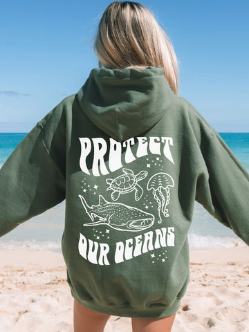 Ocean Conservation Hoodie with Sea Animals for Everyday Beachy Style