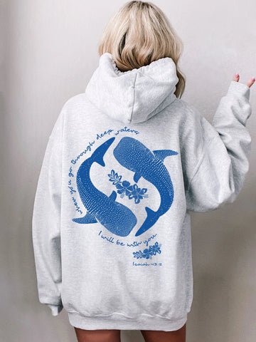 Christian Whale Shark Hoodie with Inspirational Bible Verse Isaiah 43:2