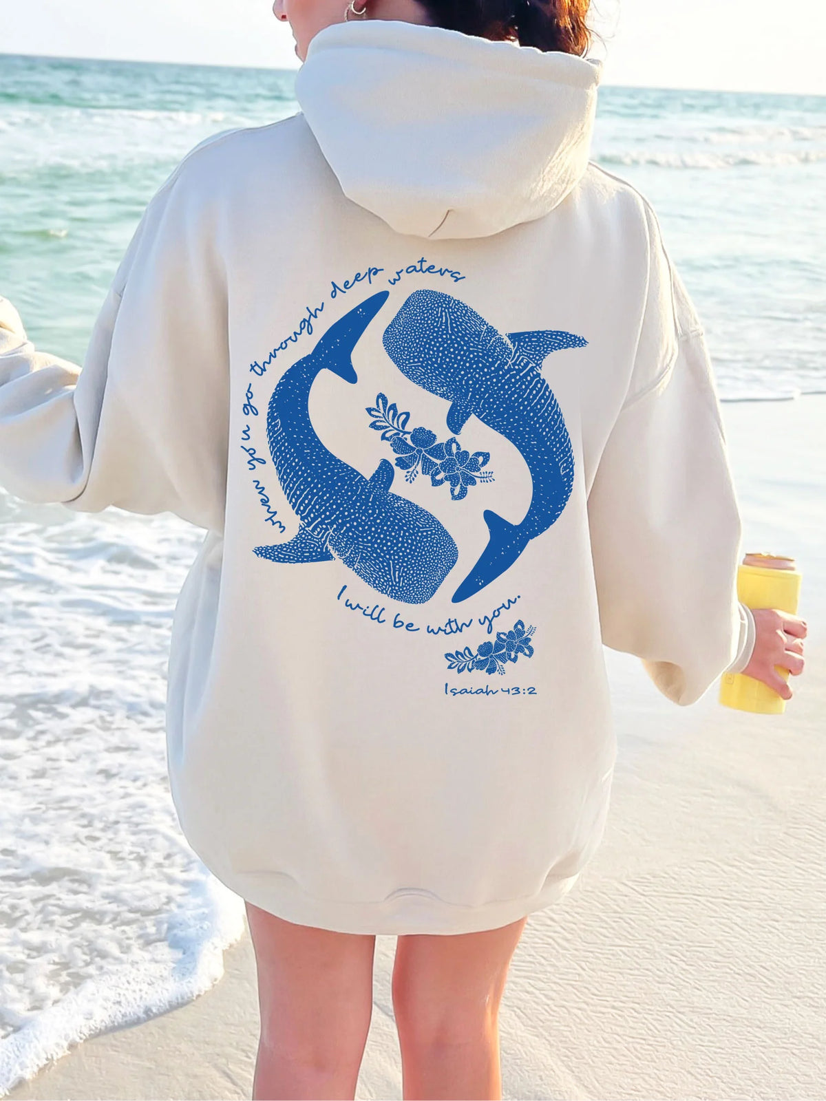 Christian Whale Shark Hoodie with Inspirational Bible Verse Isaiah 43:2