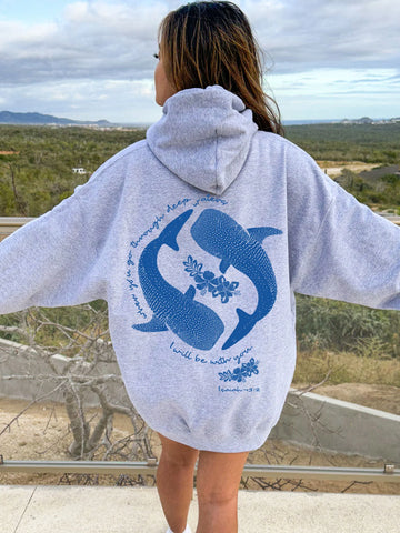 Christian Whale Shark Hoodie with Inspirational Bible Verse Isaiah 43:2