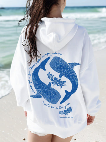 Christian Whale Shark Hoodie with Inspirational Bible Verse Isaiah 43:2