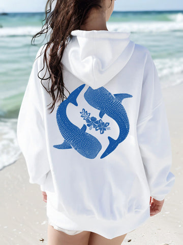 Yin Yang Whale Shark Hoodie for Ocean Conservation & Boho Style