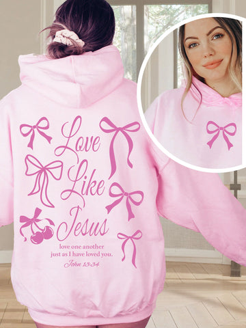 Girly Pink Coquette Bow Hoodie with Inspiring Love Message - Double Sided Design