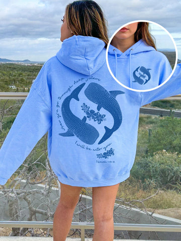 Inspirational Double Sided Whale Shark Hoodie with Bible Verse Isaiah 43:2