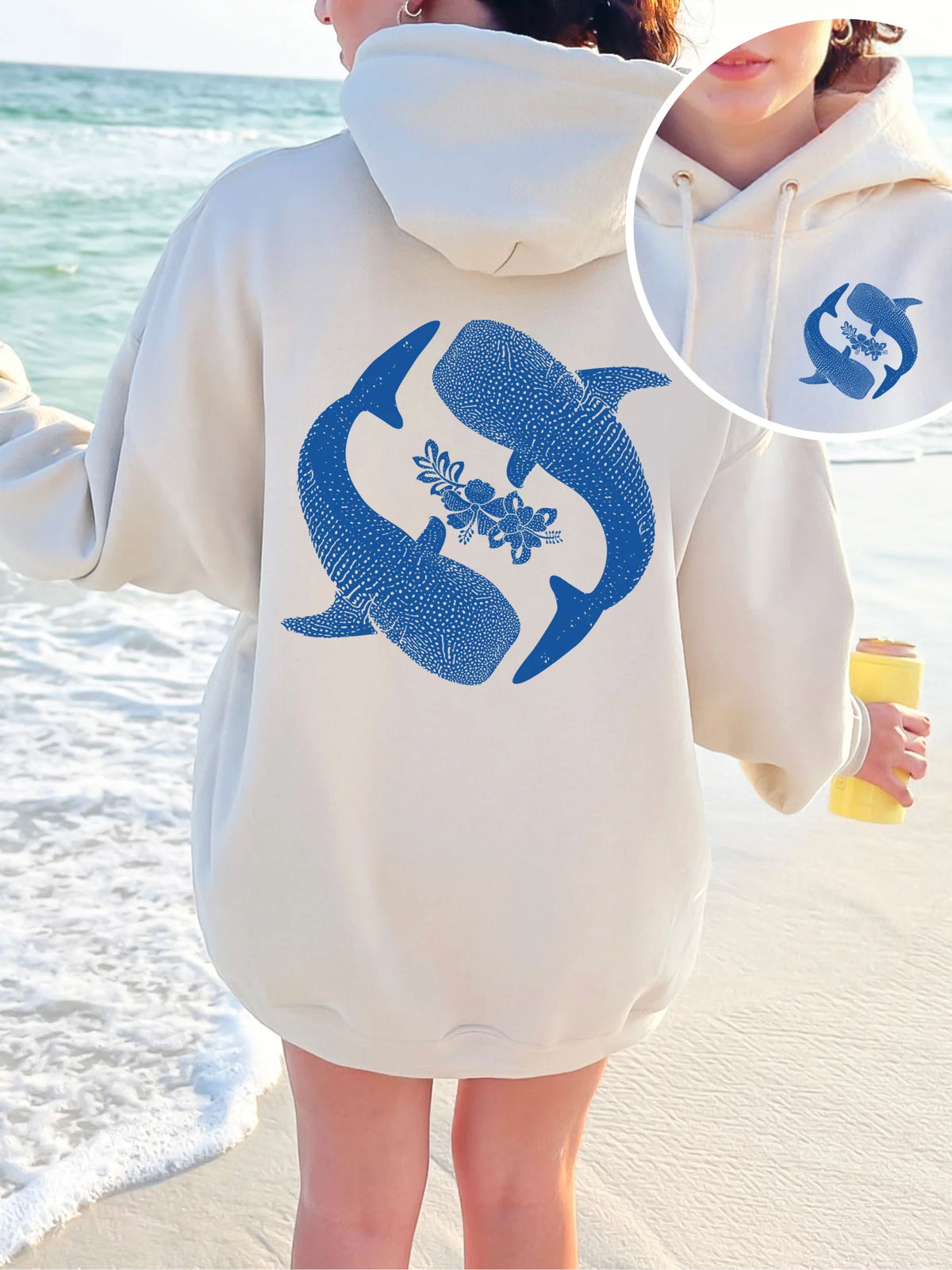 Double Sided Yin Yang Whale Shark Hoodie for Ocean Conservation Style