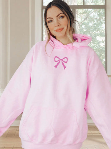 Girly Pink Coquette Bow Hoodie with Inspiring Love Message - Double Sided Design