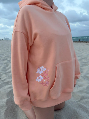 Vibrant Sherbet Orange Hoodie with Tropical Palms Print