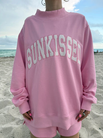 Pink Varsity Sunkissed Embroidered Mockneck Sweatshirt in Cozy 100% Cotton