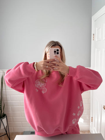 Tropical Embroidered Sweatshirt in Blooming Hibiscus Pink