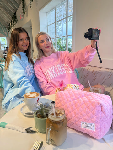 Pink Varsity Sunkissed Embroidered Mockneck Sweatshirt in Cozy 100% Cotton