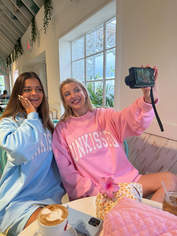 Pink Varsity Sunkissed Embroidered Mockneck Sweatshirt in Cozy 100% Cotton