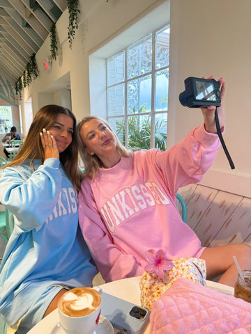 Pink Varsity Sunkissed Embroidered Mockneck Sweatshirt in Cozy 100% Cotton