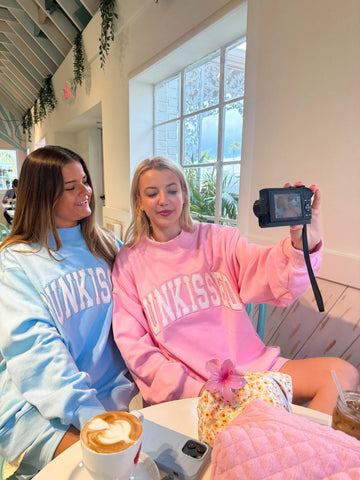 Pink Varsity Sunkissed Embroidered Mockneck Sweatshirt in Cozy 100% Cotton